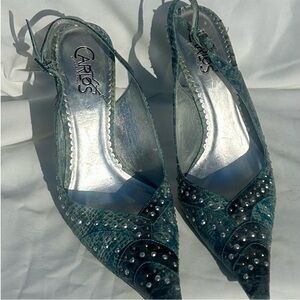 Carlos by Carlos Santana Teal and blue Embellished Slingback Heels